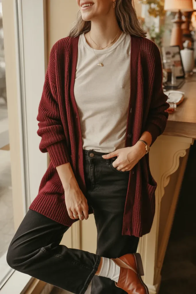 Burgundy Cardigan Denim