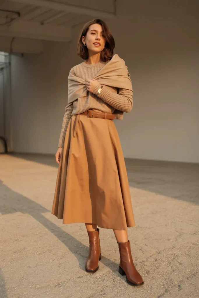 Camel Midi Skirt