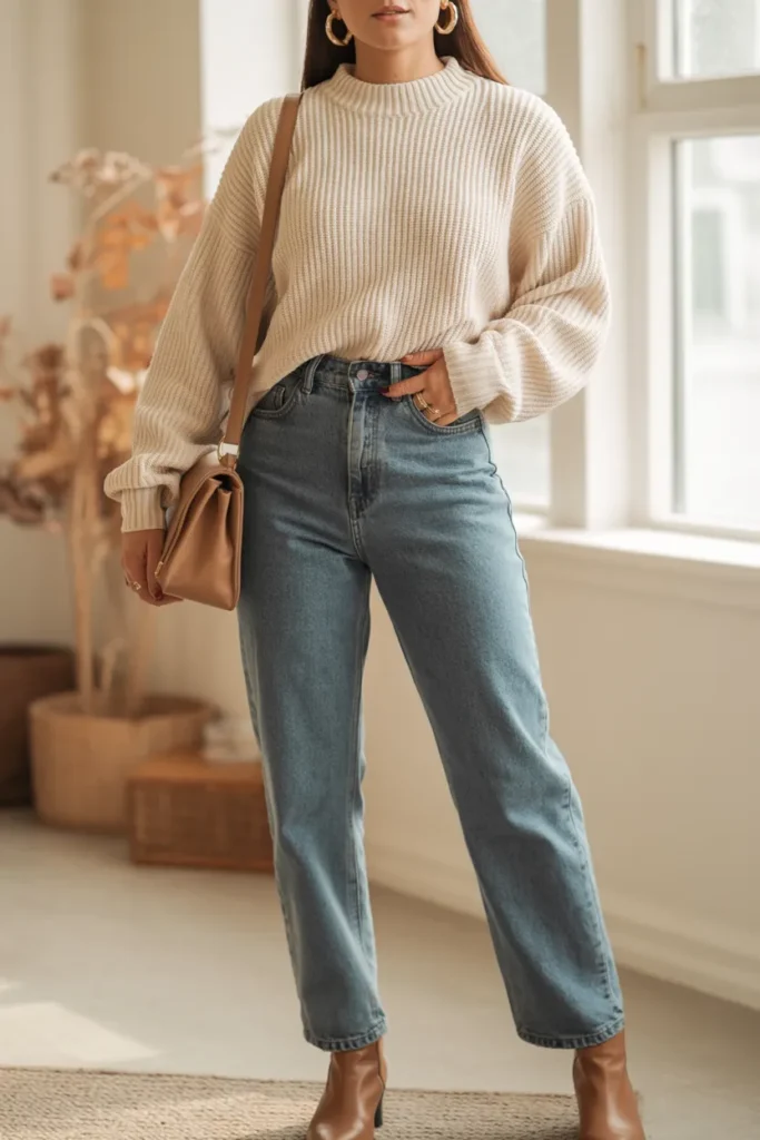 Cream Sweater Denim