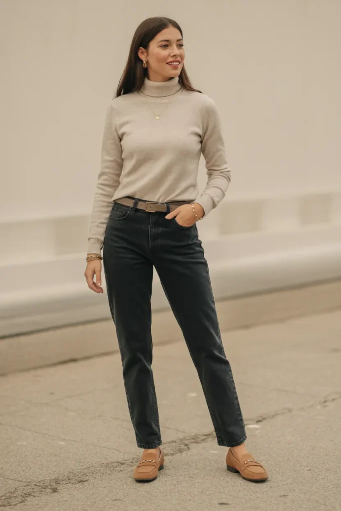 Cream Turtleneck Denim