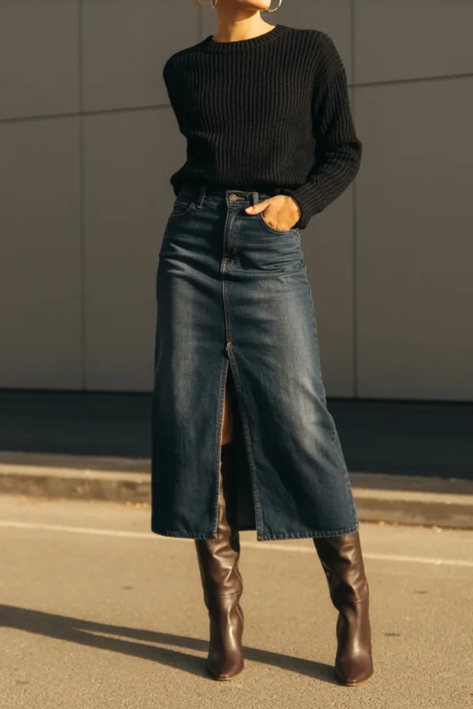 Denim Midi Boots