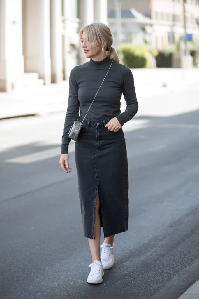 Mockneck Denim Contrast