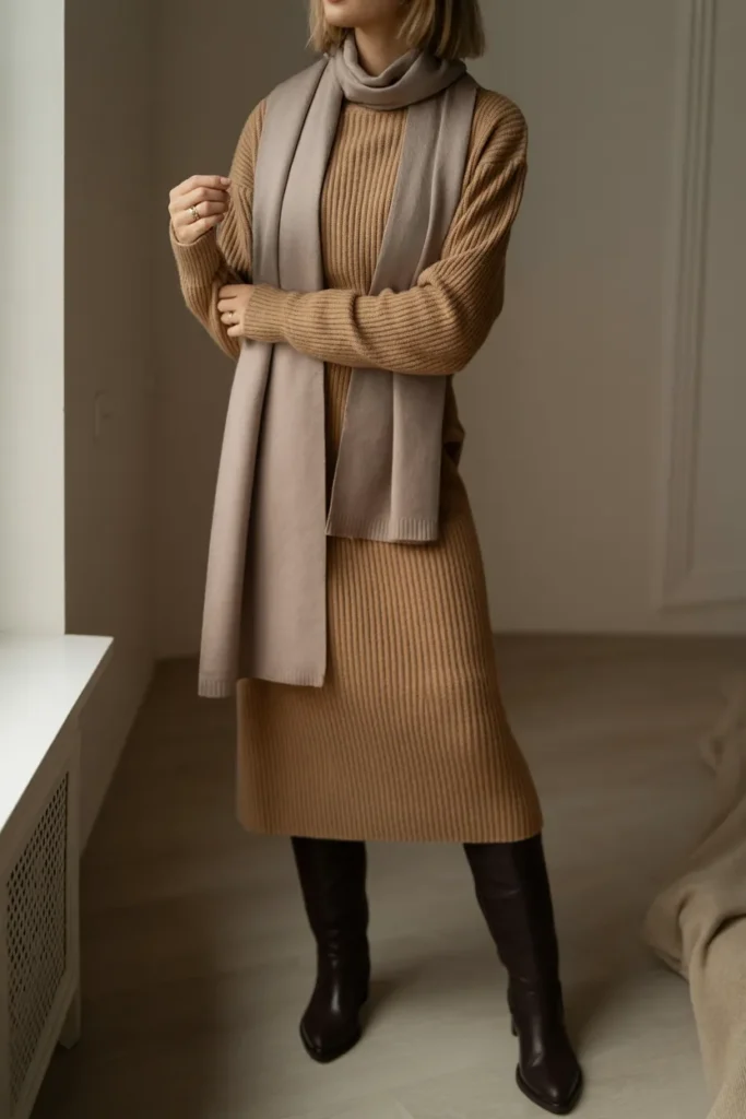 Scarfed Sweater Dress