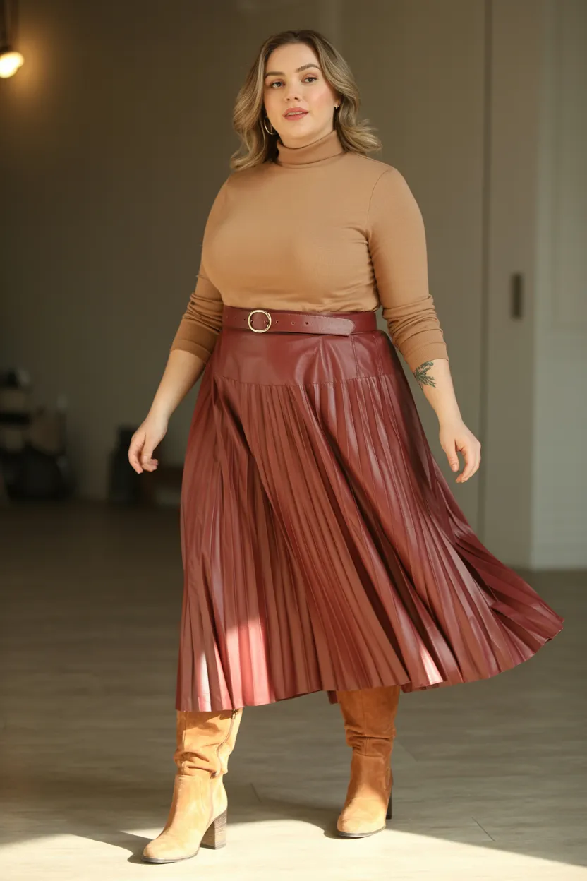 Turtleneck and Pleated Skirt