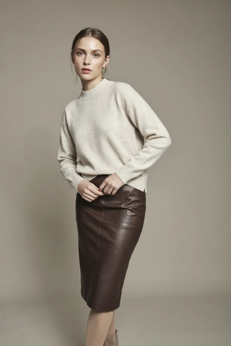 Leather Skirt with Cashmere