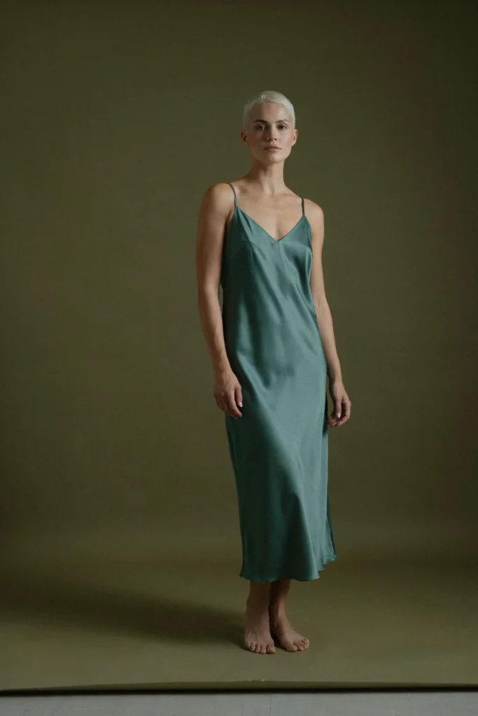 Satin Slip Dress with Buzzcut