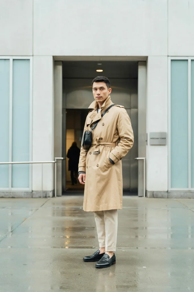 Trench Coat and Loafers