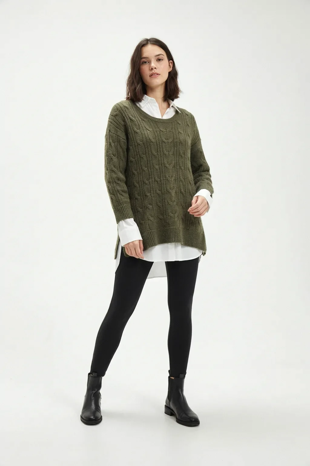 oversized button-down and leggings