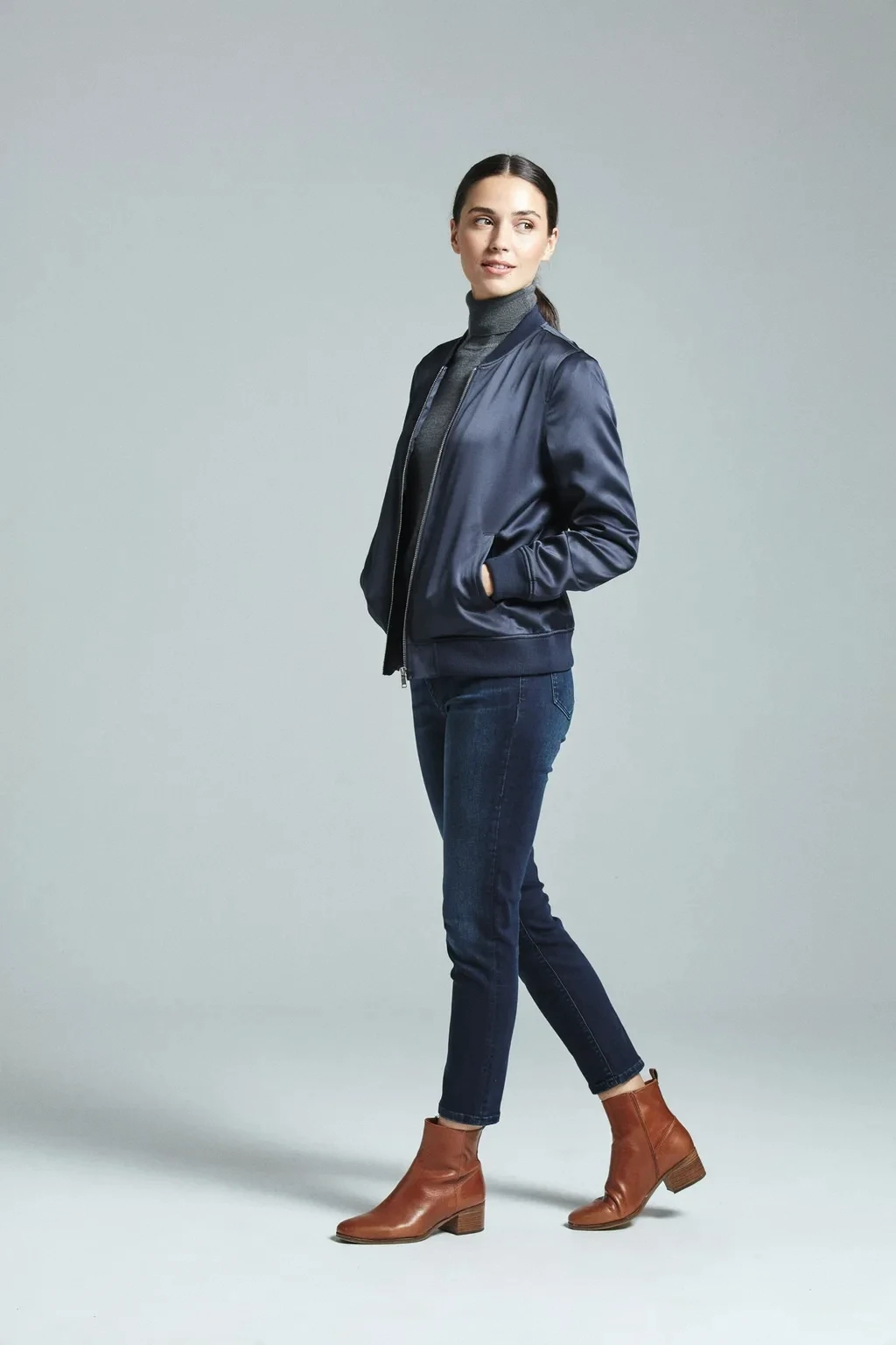 bomber jacket and slim jeans