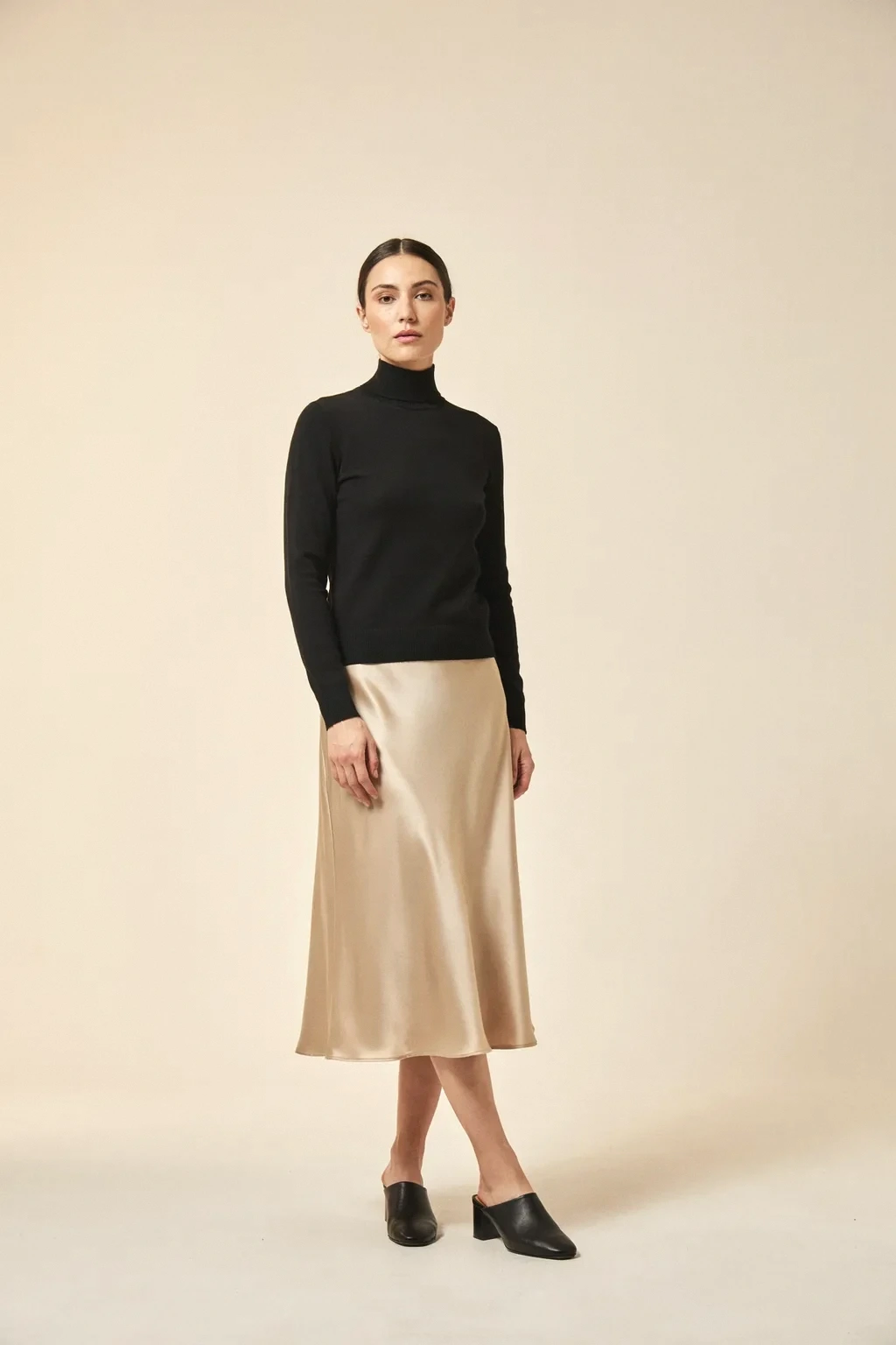 mock neck and satin midi