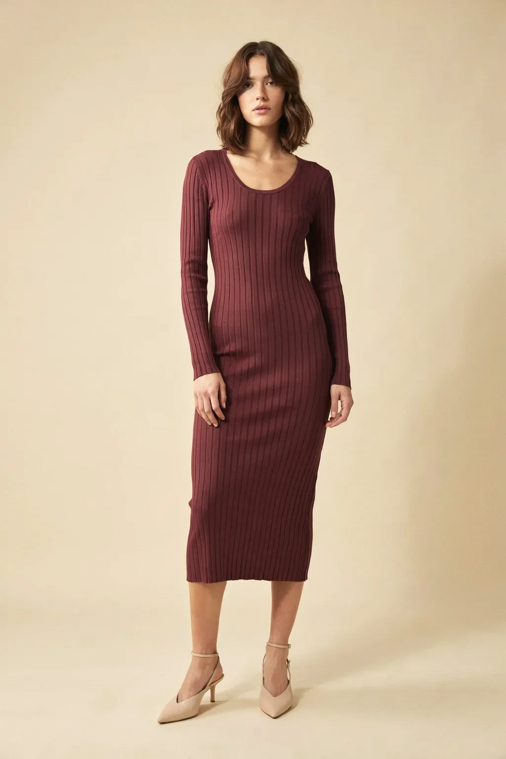ribbed dress and layered bob
