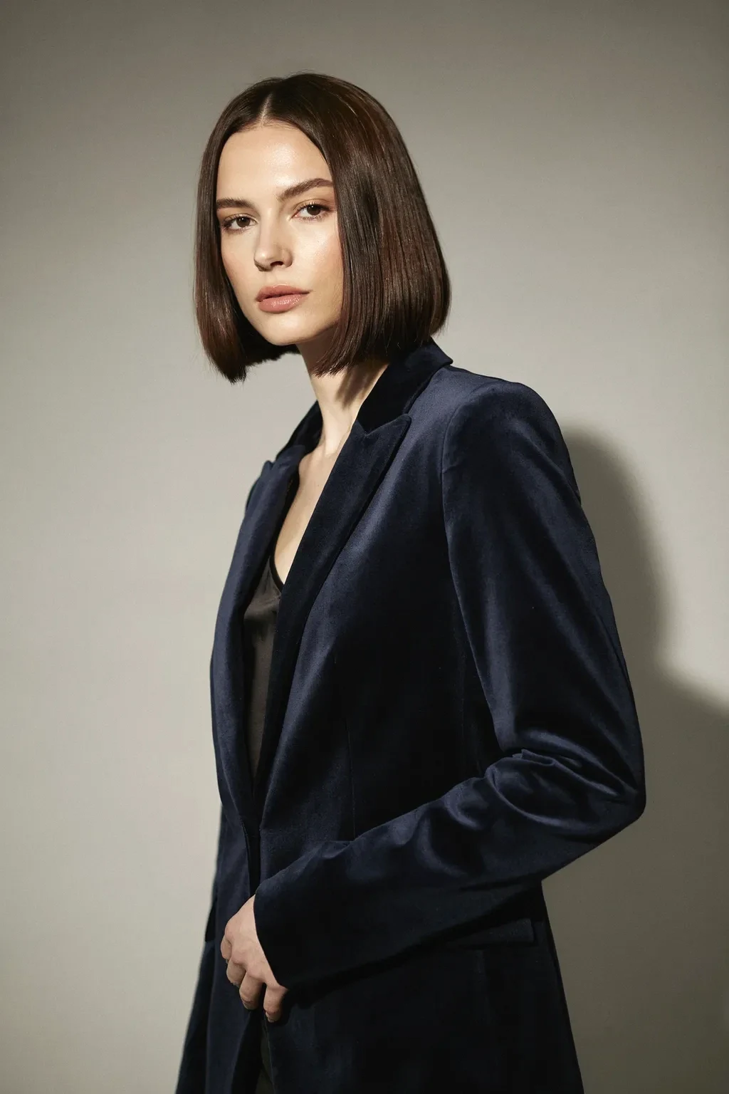 velvet blazer and chocolate bob