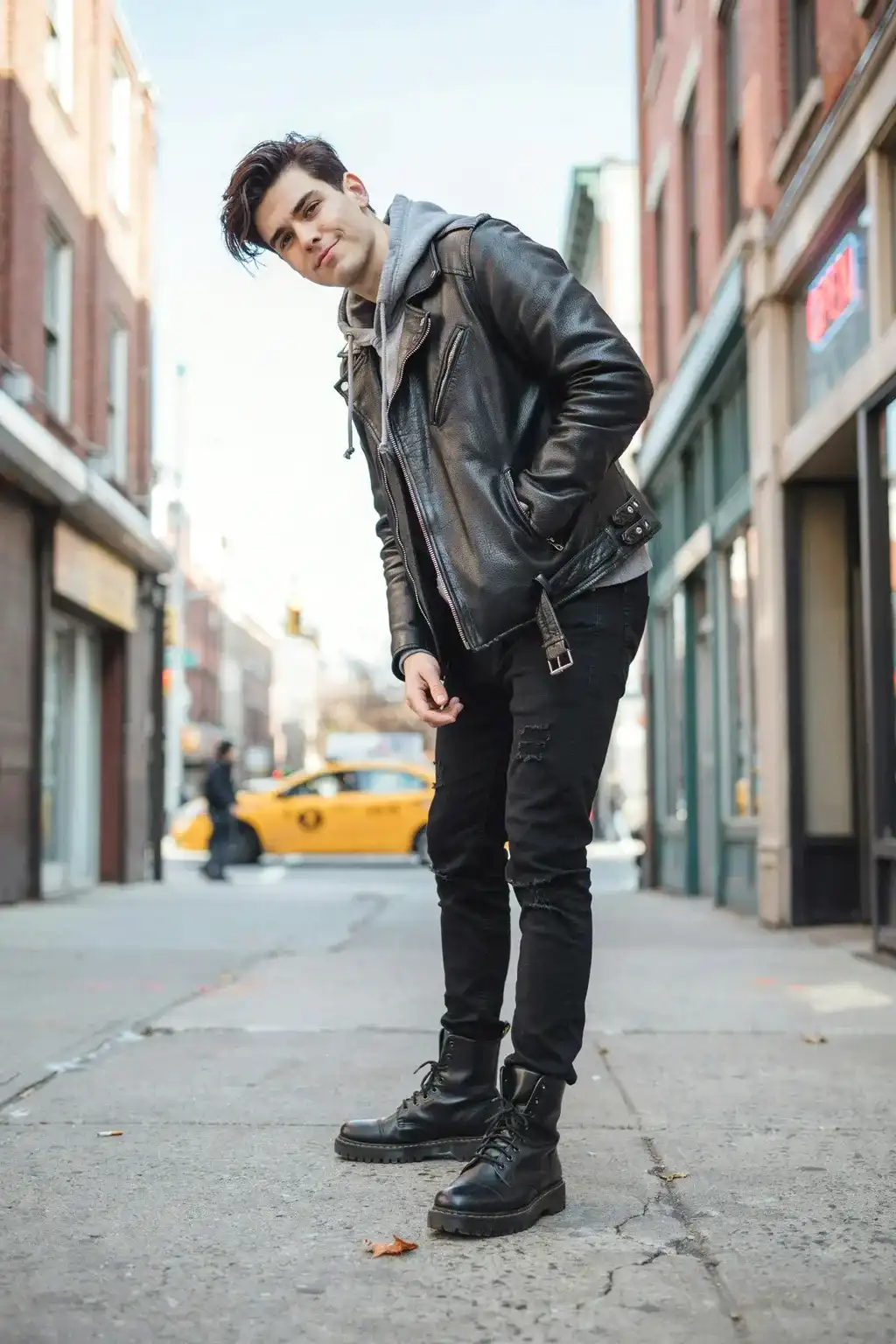 leather jacket and hoodie