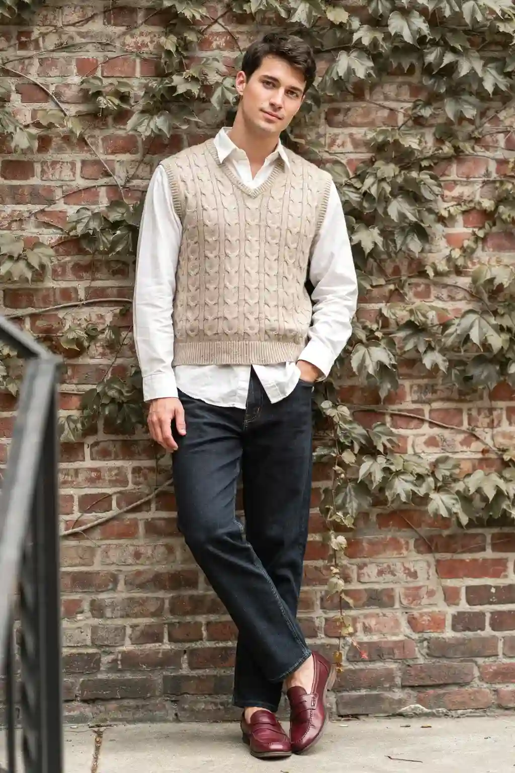 button-down and sweater vest
