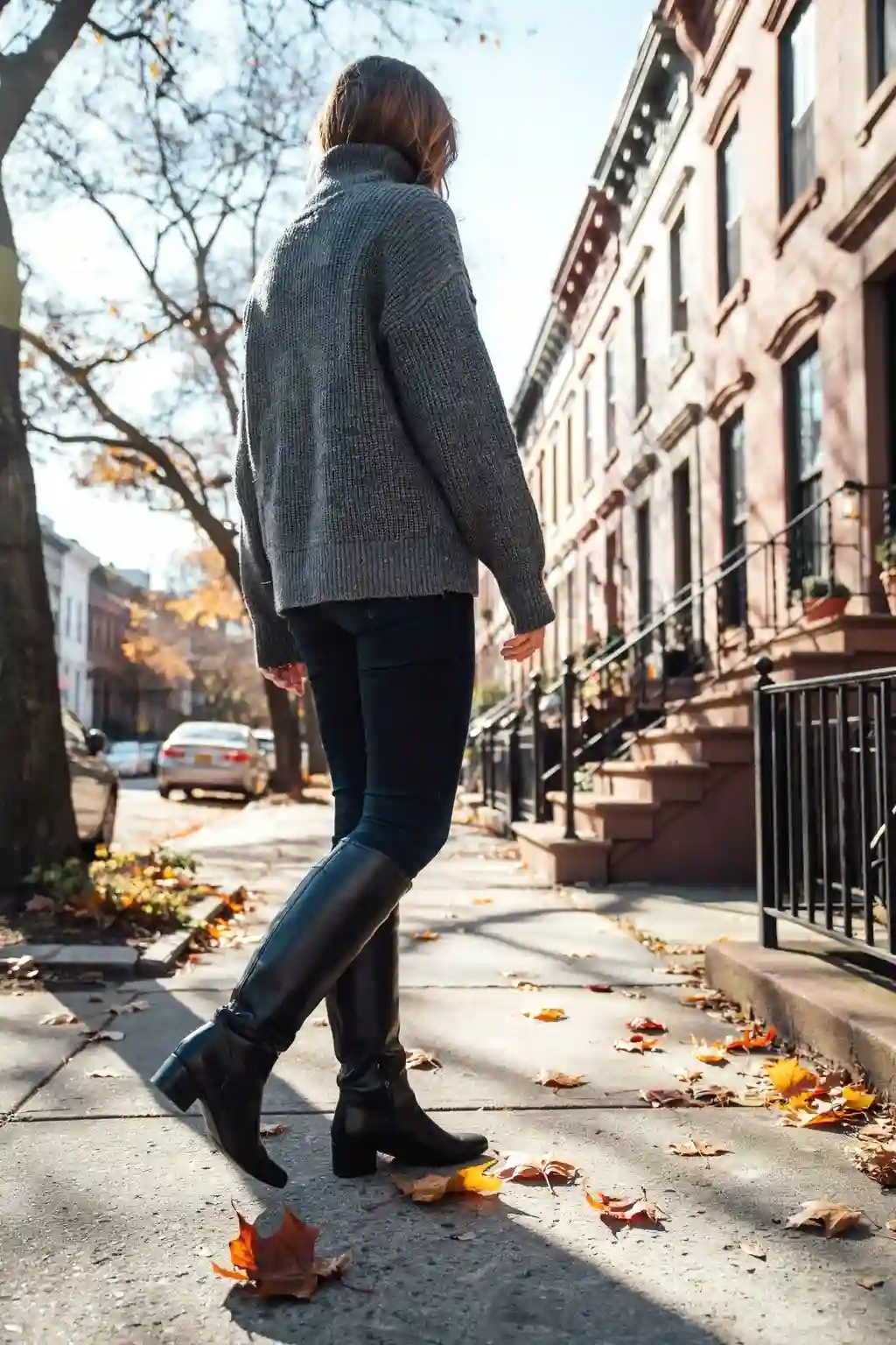oversized turtleneck and skinny jeans