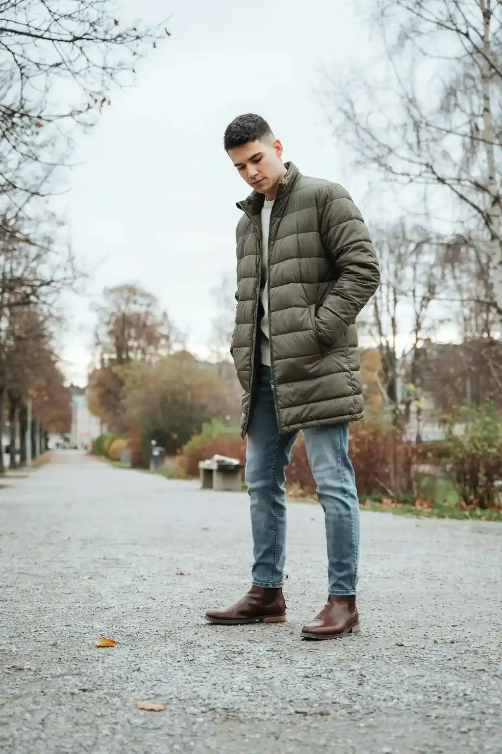 quilted coat and chelsea boots