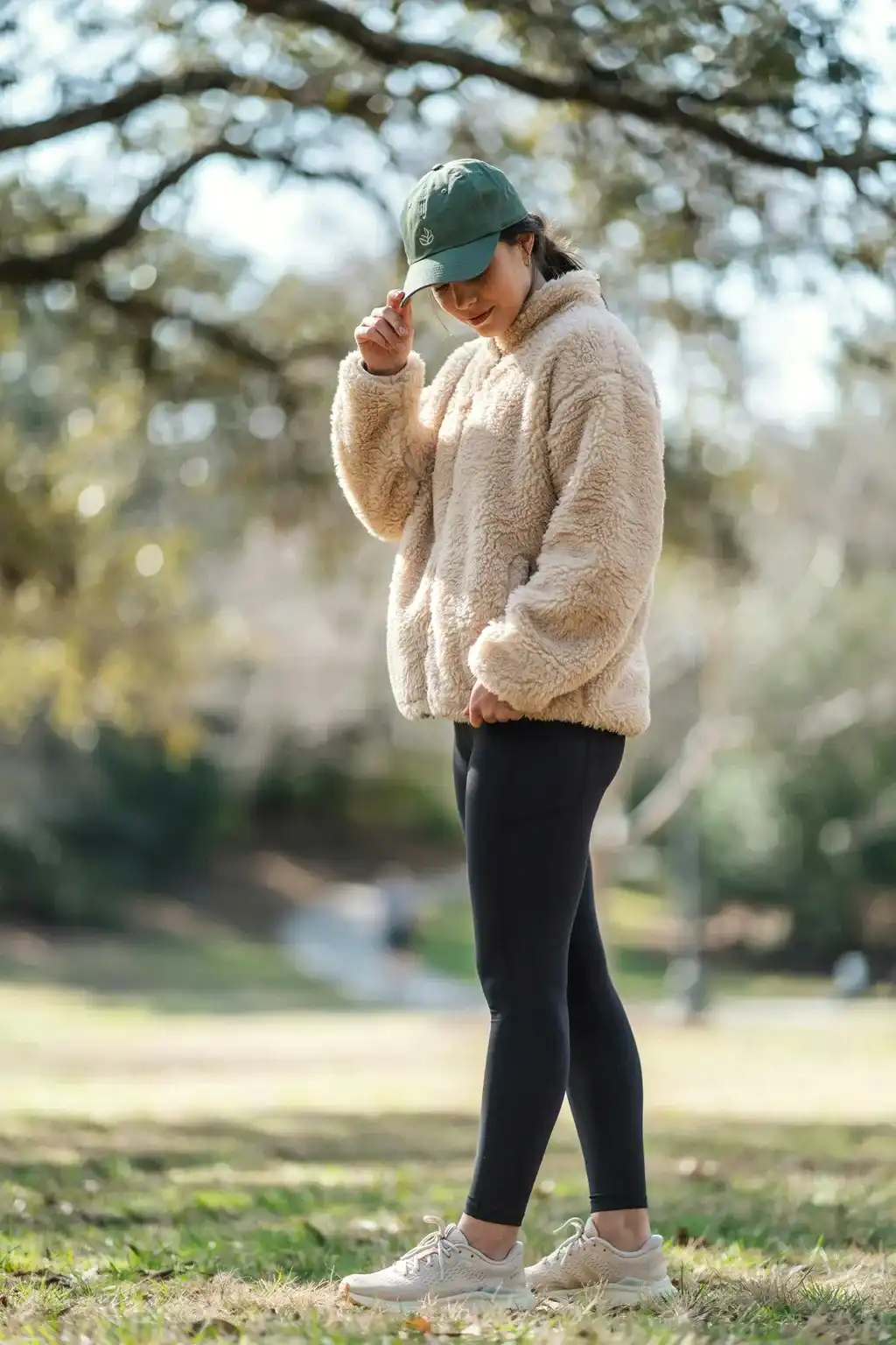 teddy jacket and baseball cap