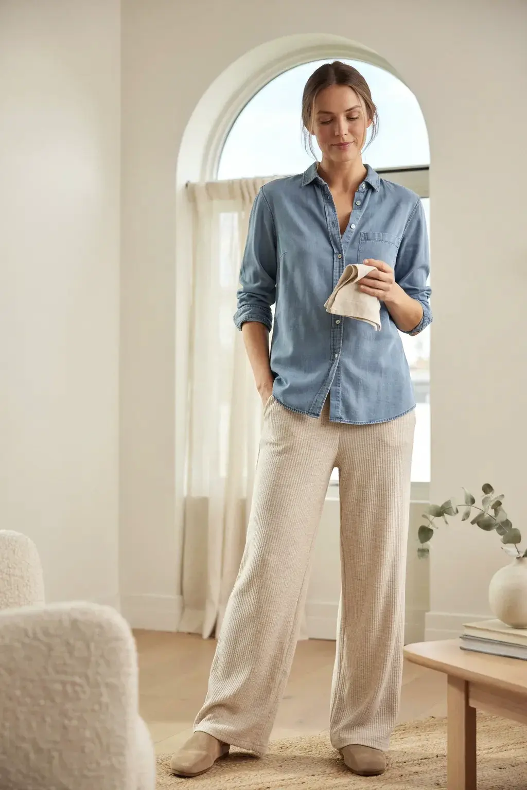 chambray shirt and knit pants