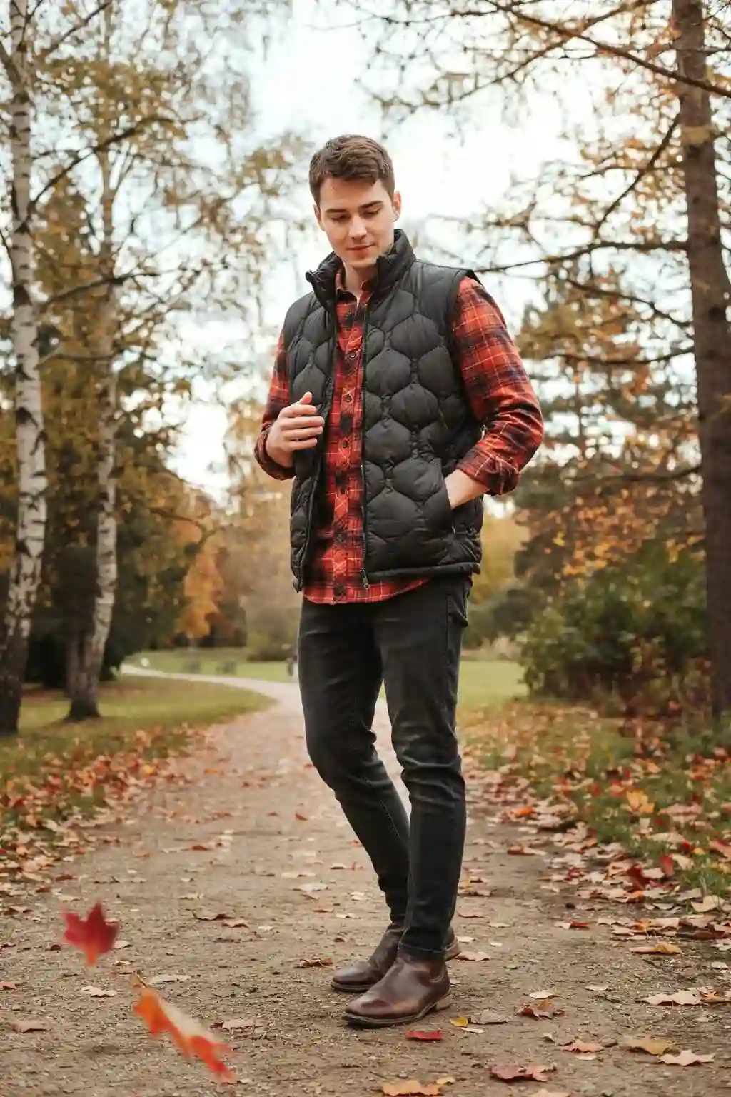 puffer vest and flannel
