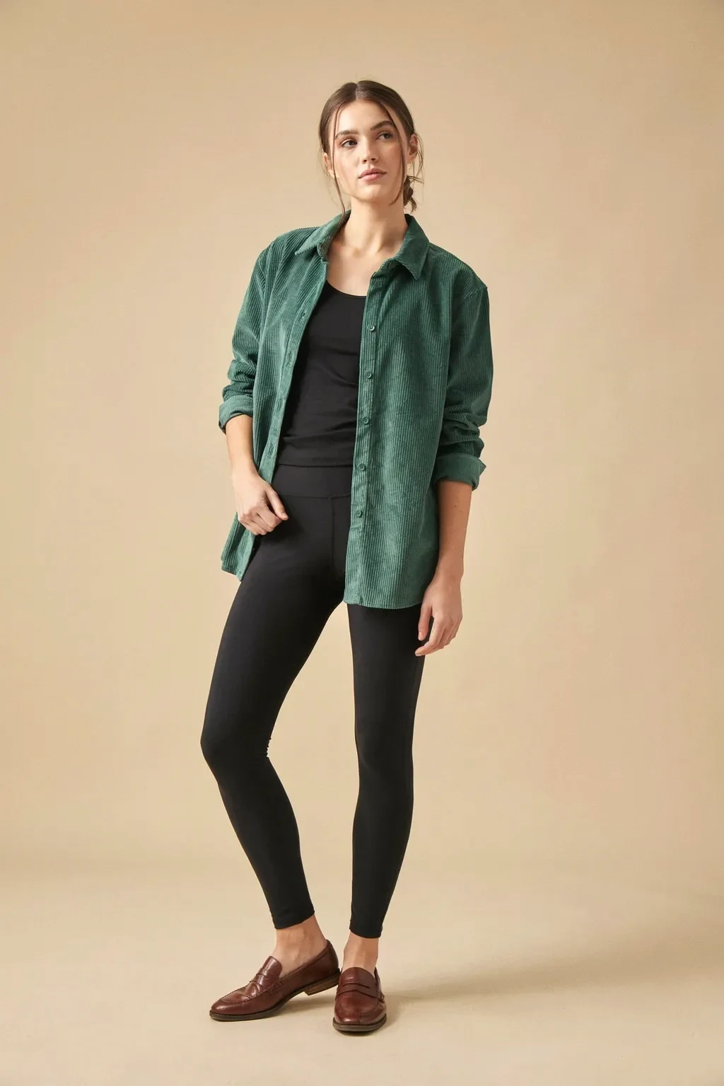 corduroy shirt and leggings