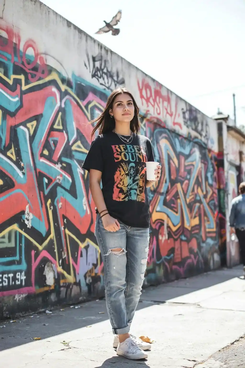 graphic tee with layered waves
