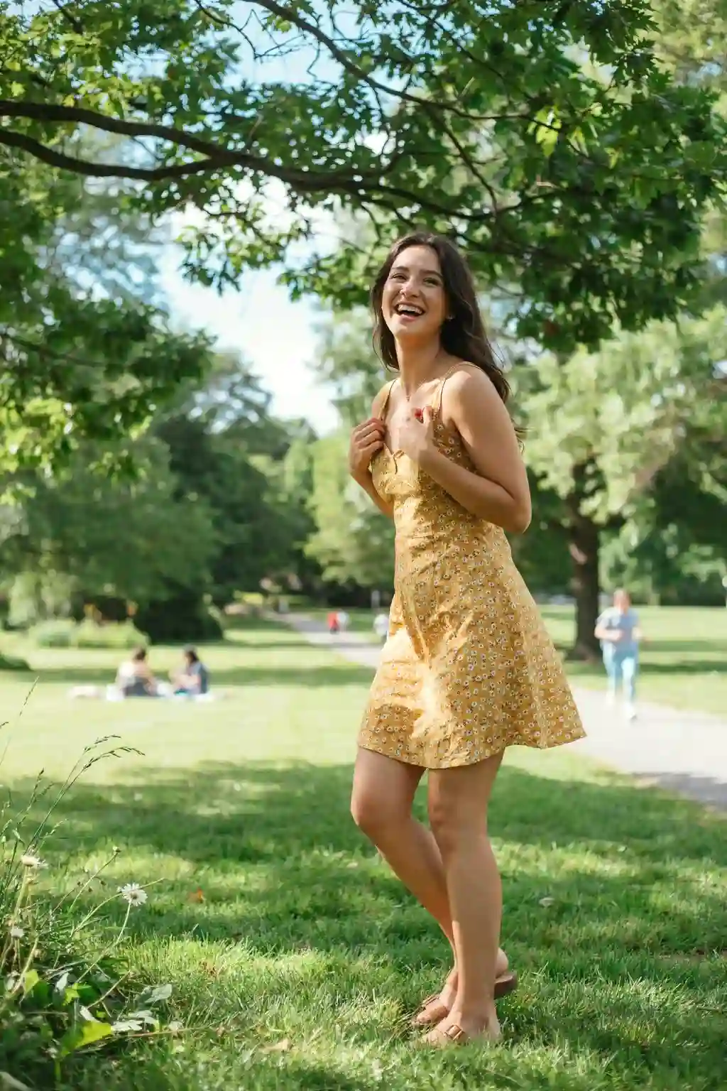 floral sundress with wavy pixie