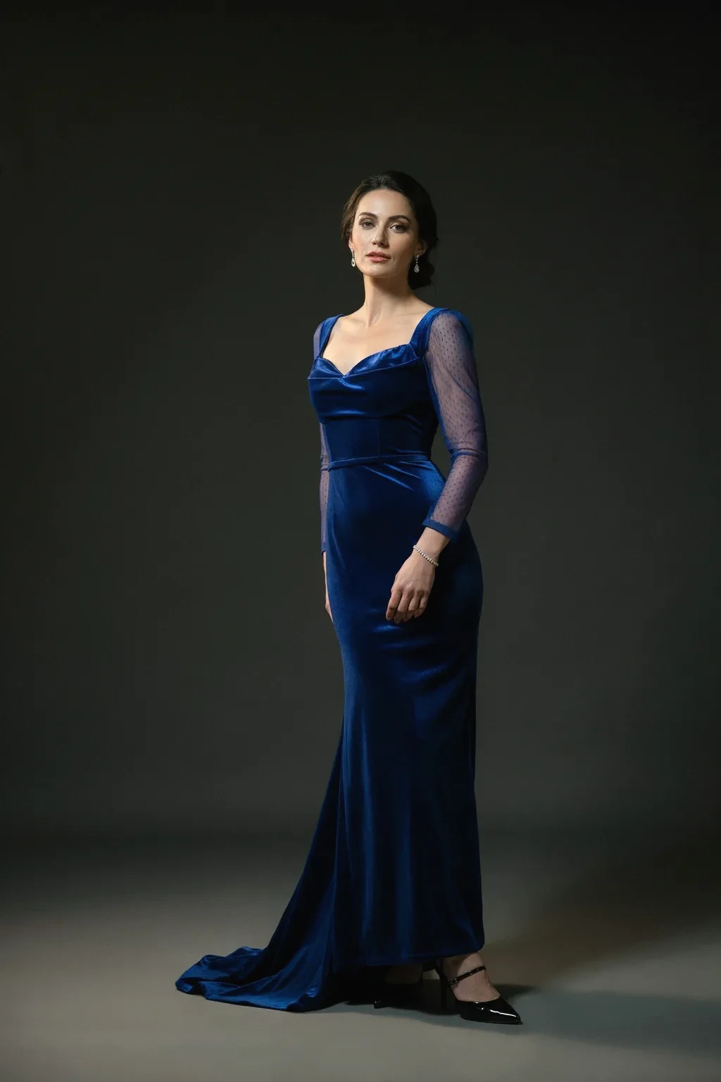 velvet evening gown and pixie