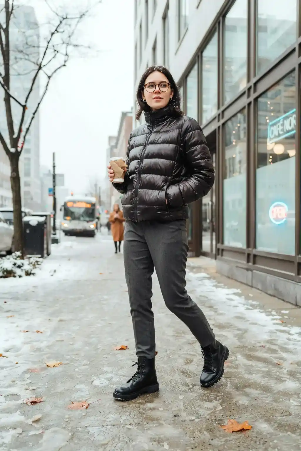 puffer jacket with textured waves