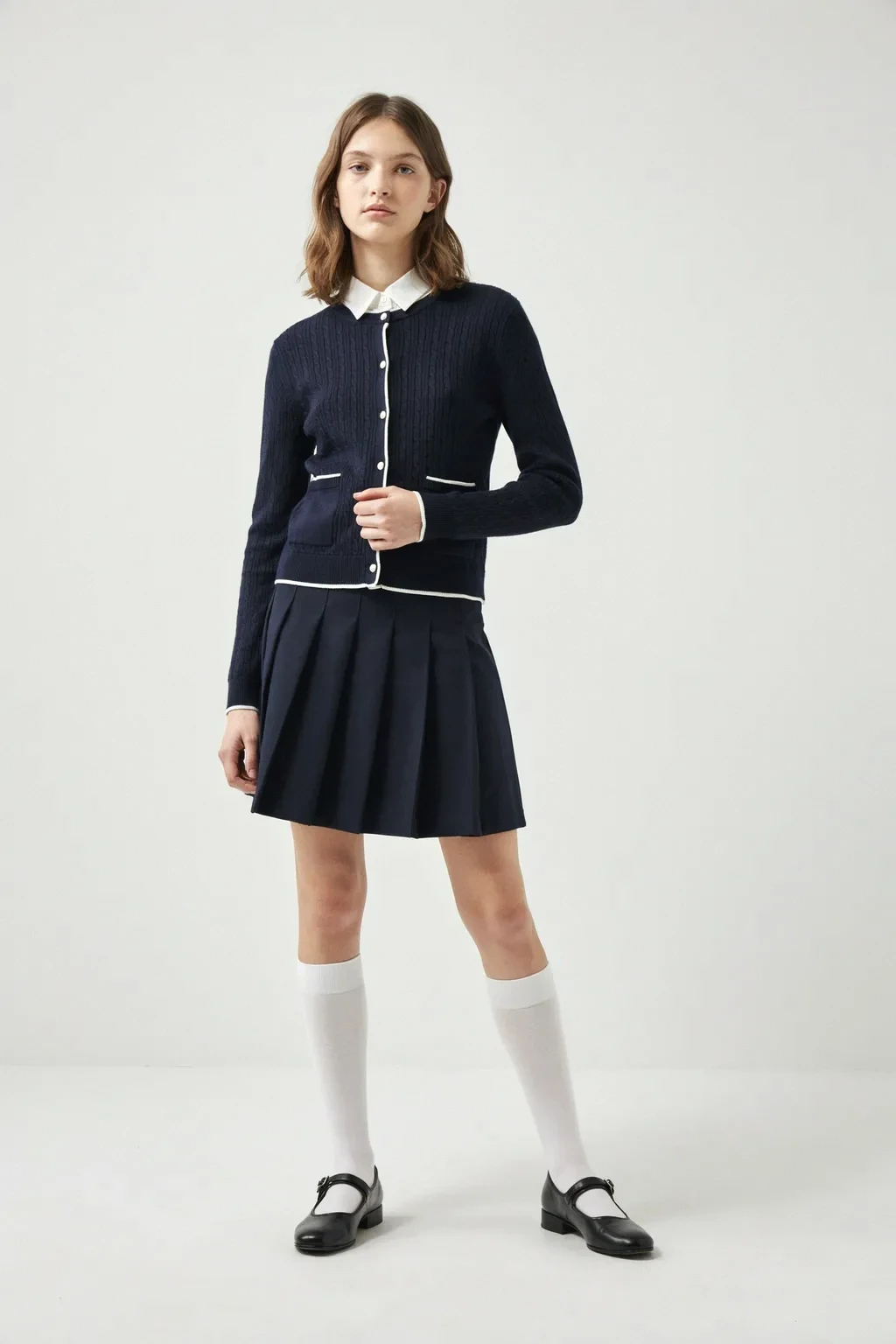 preppy cardigan and textured waves