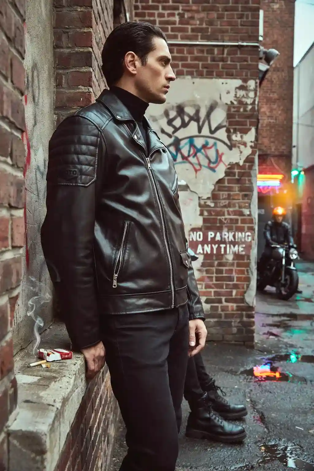 leather jacket and cropped waves