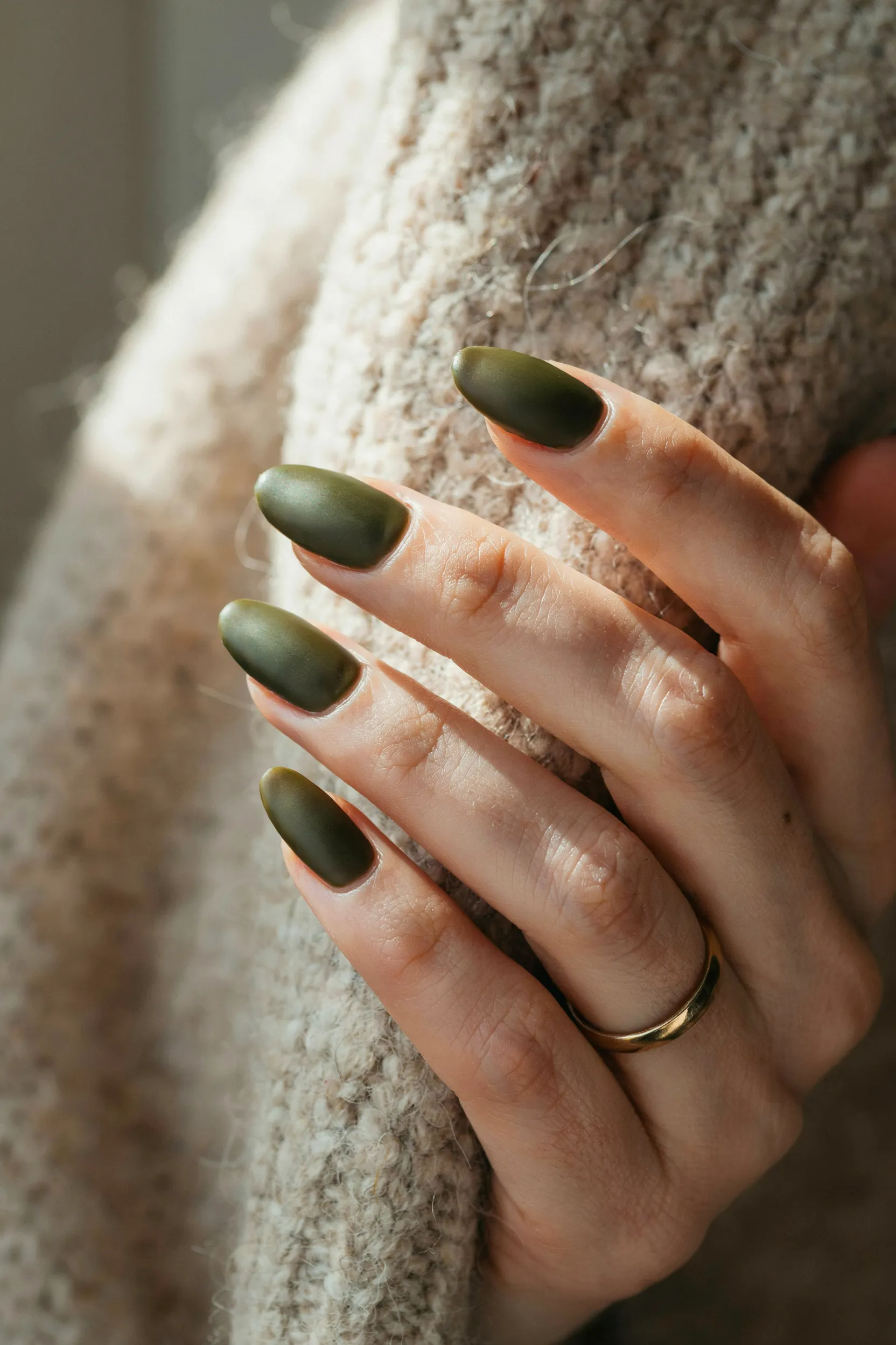 matte olive stiletto nails