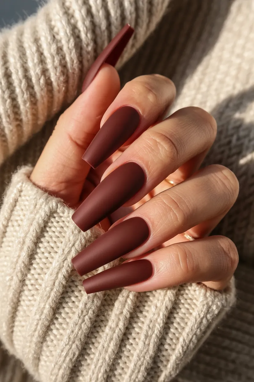 matte burgundy coffin nails