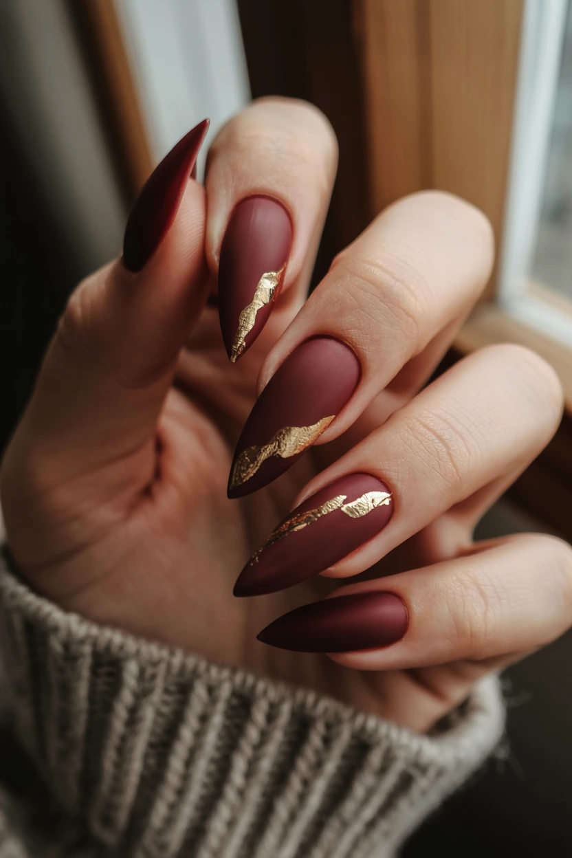 matte burgundy gold leaf