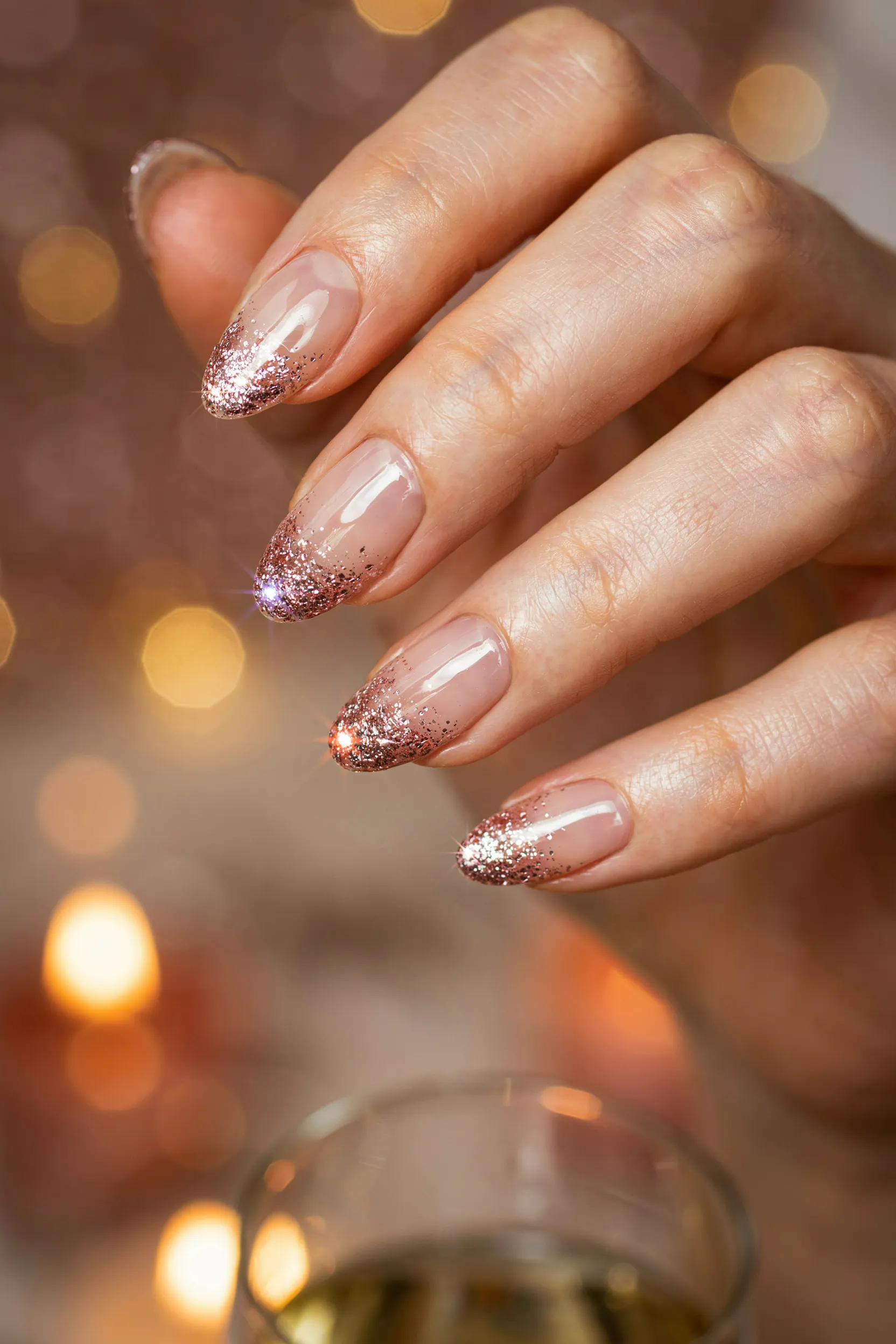 rose gold glitter tips