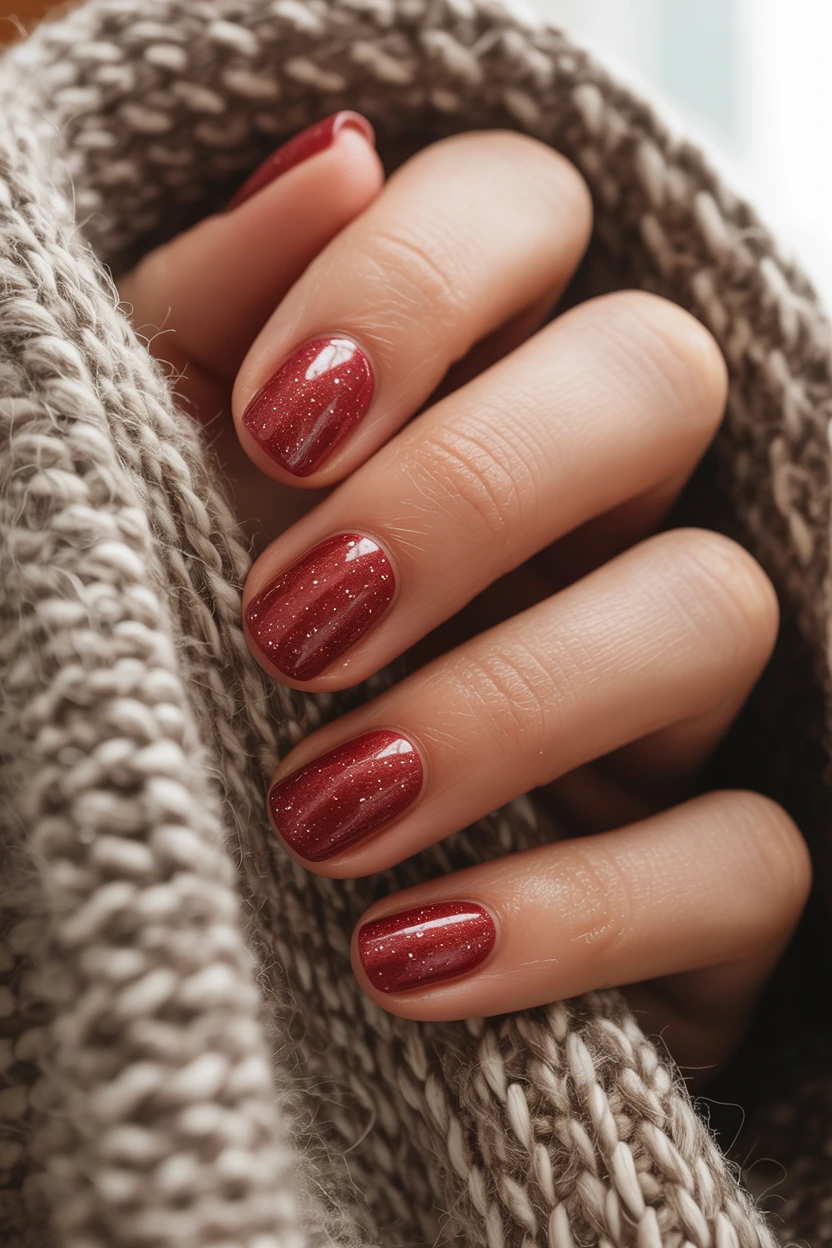 shimmering garnet round fall nails