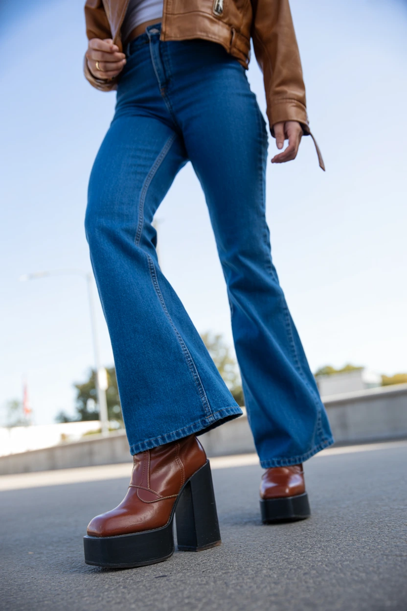 platform boots flares combo