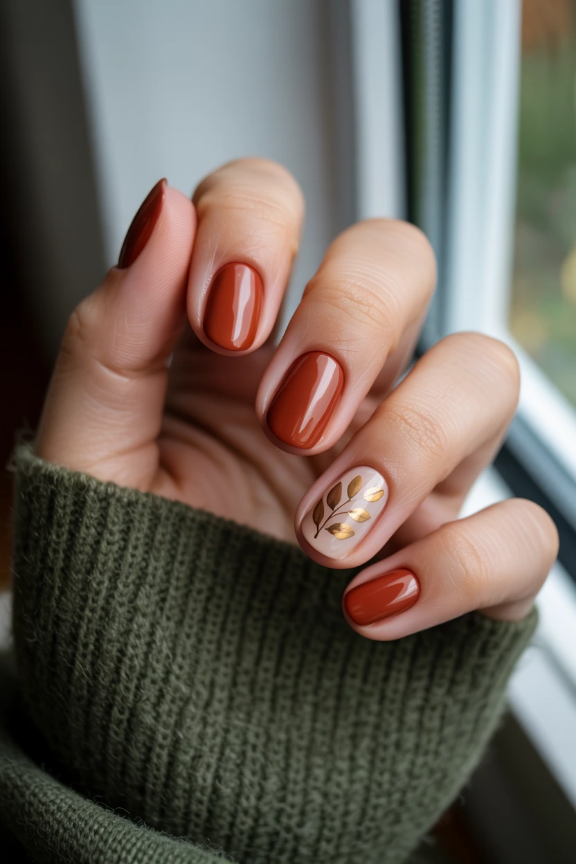 brick red leaf accent