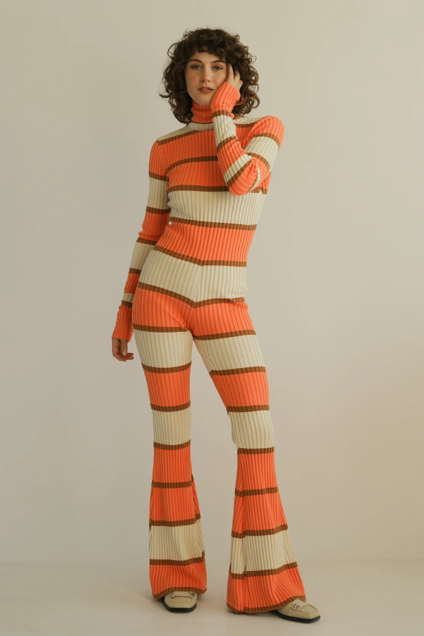 striped knit flare jumpsuit