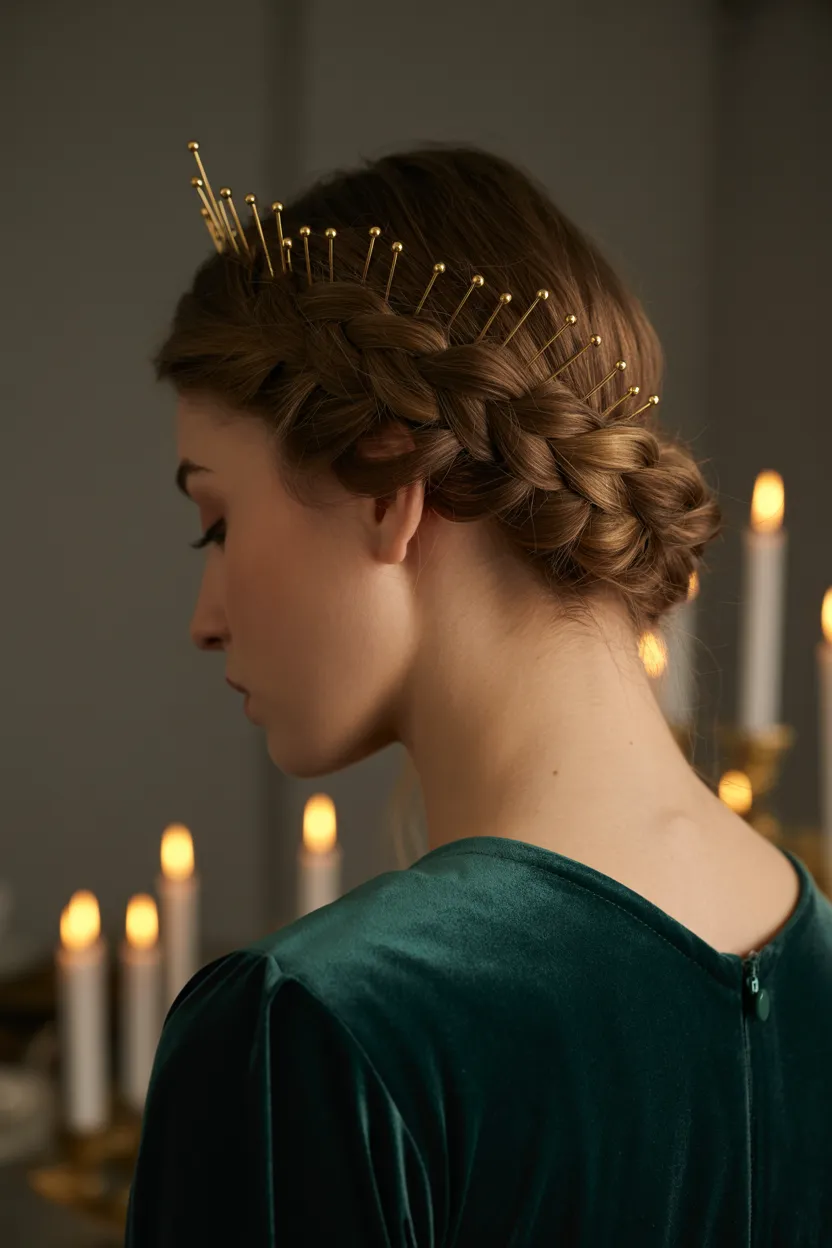 velvet dress with crown braid