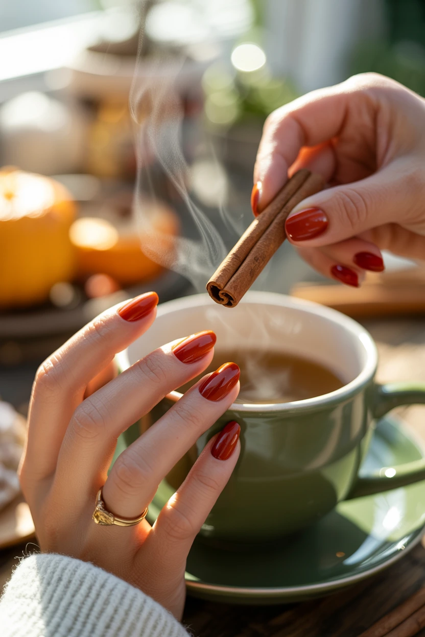 warm cinnamon spice round nails