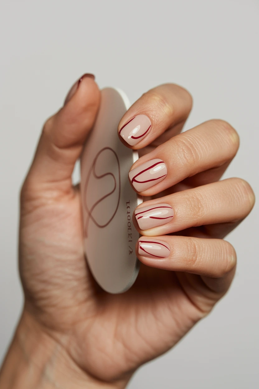 glossy merlot minimalist line nails