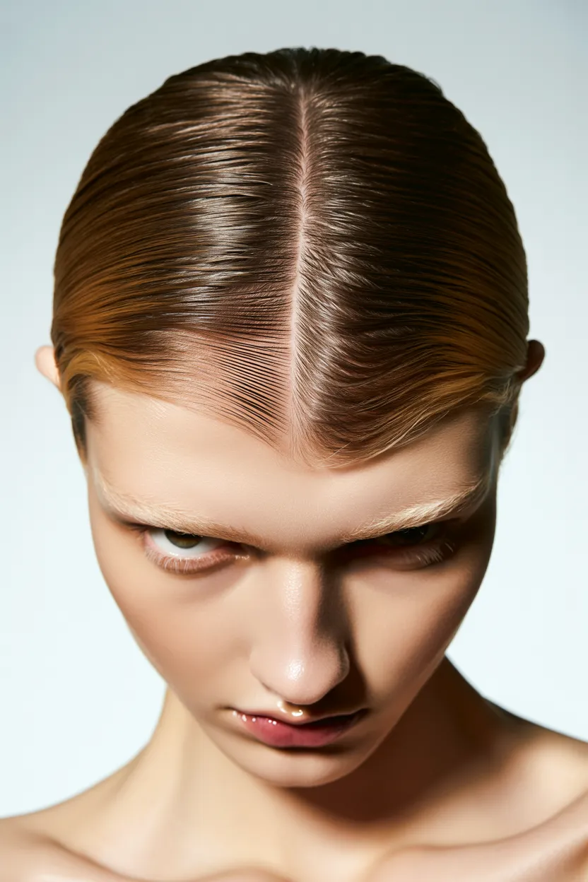 sleek center part