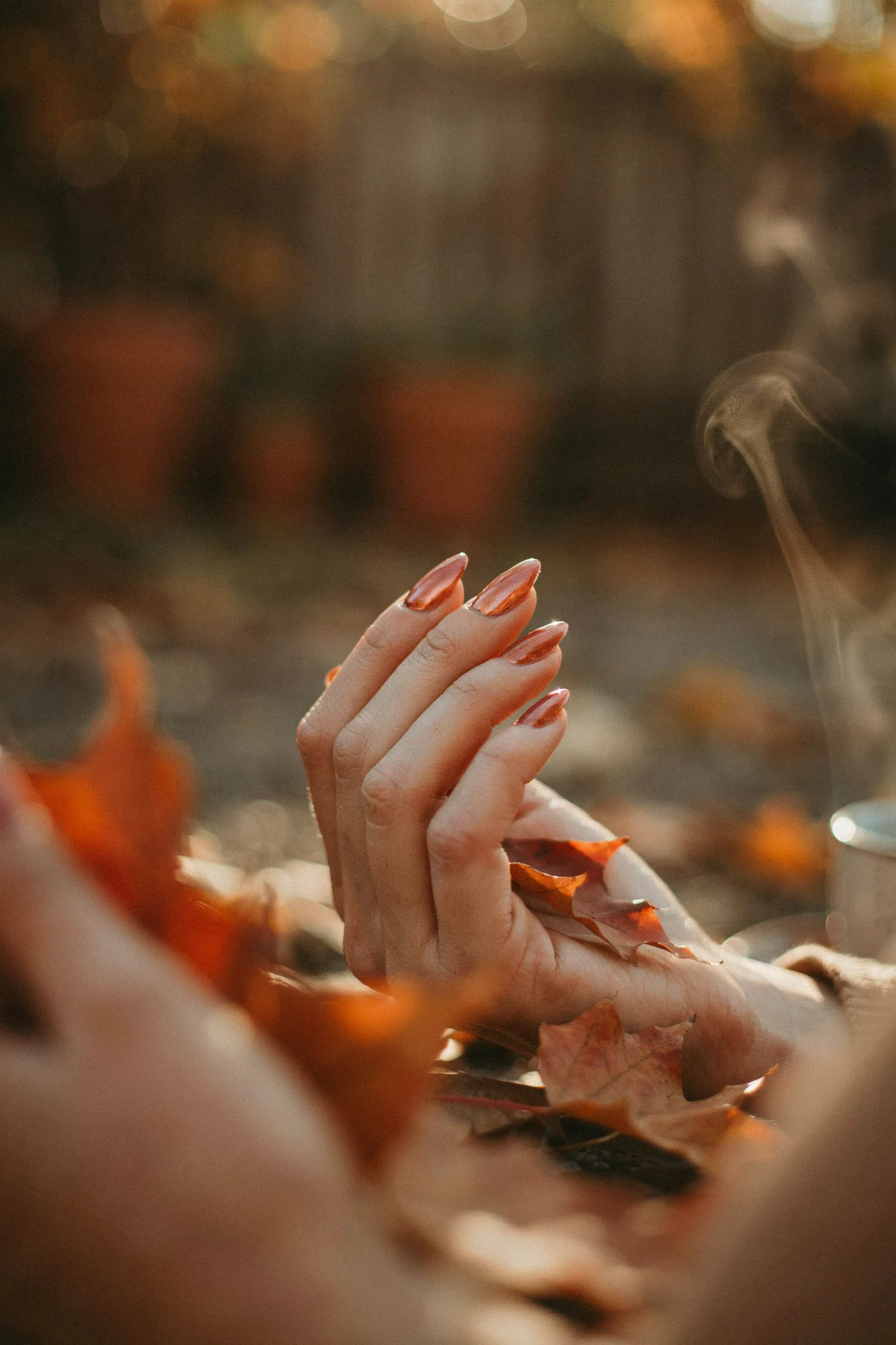 copper metallic almond nails