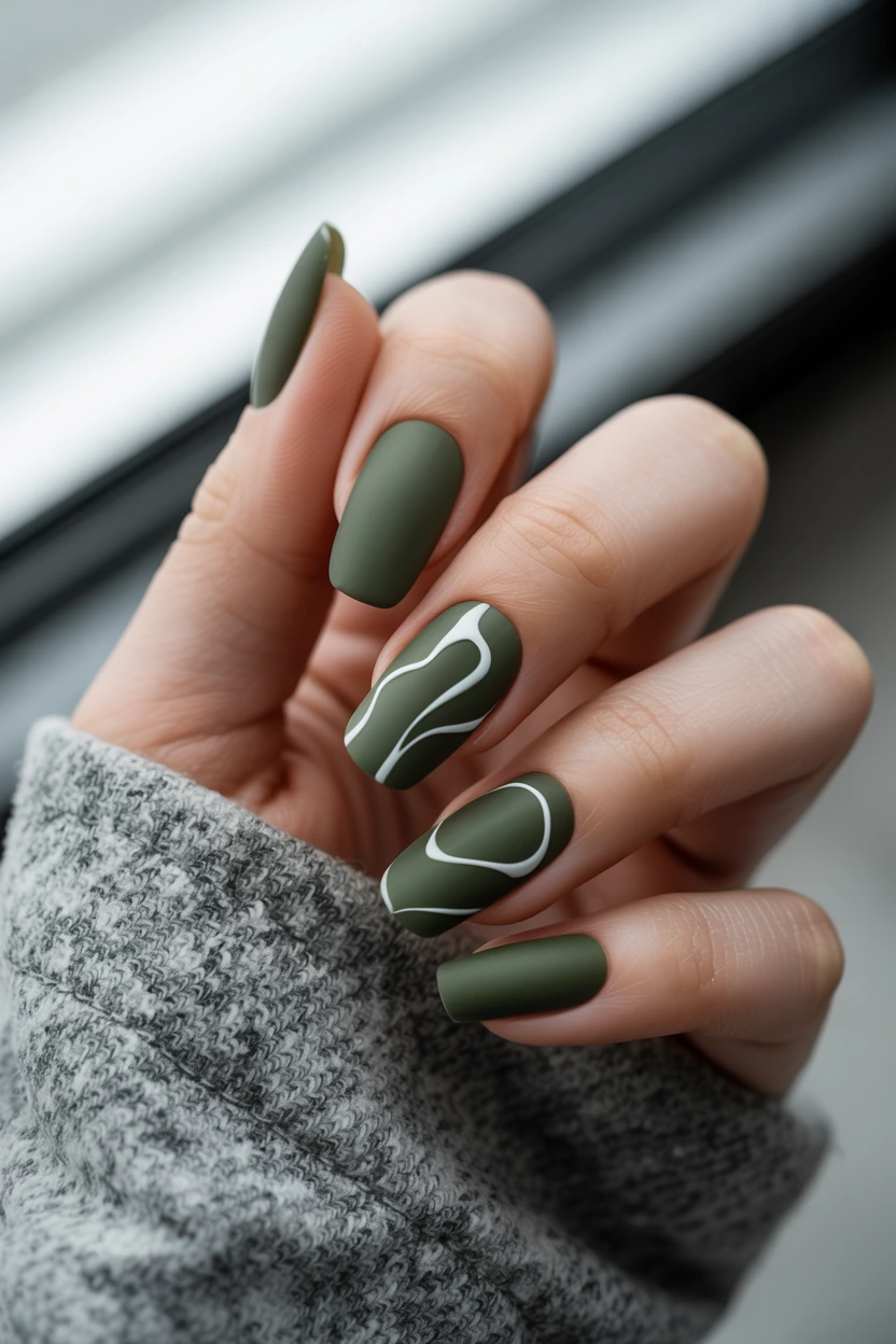 matte army green line art