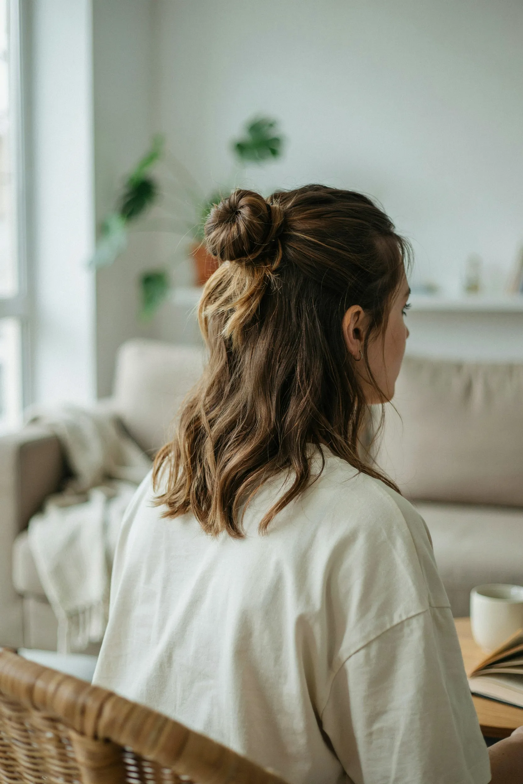 half-up messy bun