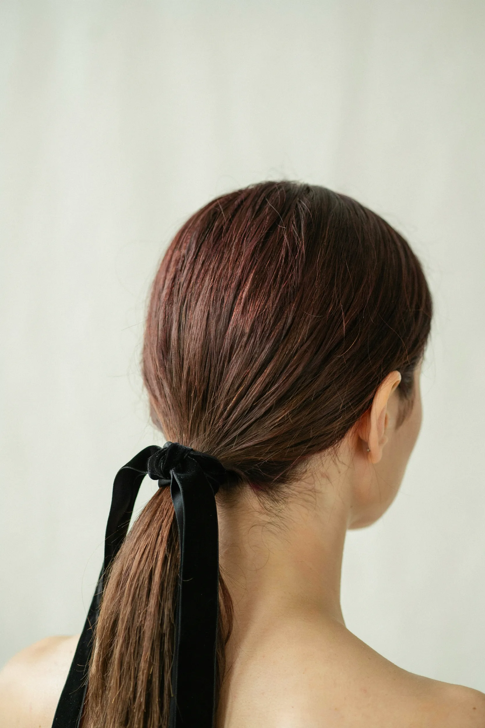 ribbon tied low pony
