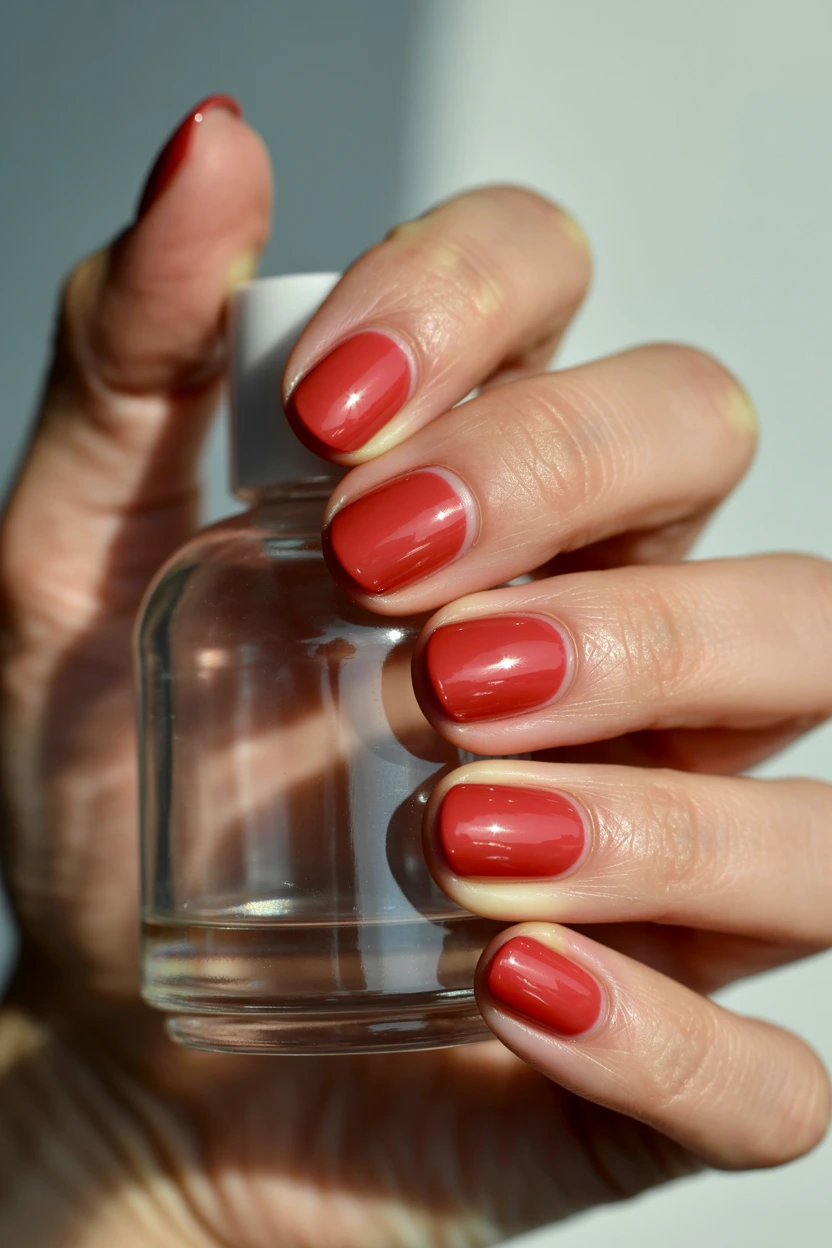 sheer jelly red round nails