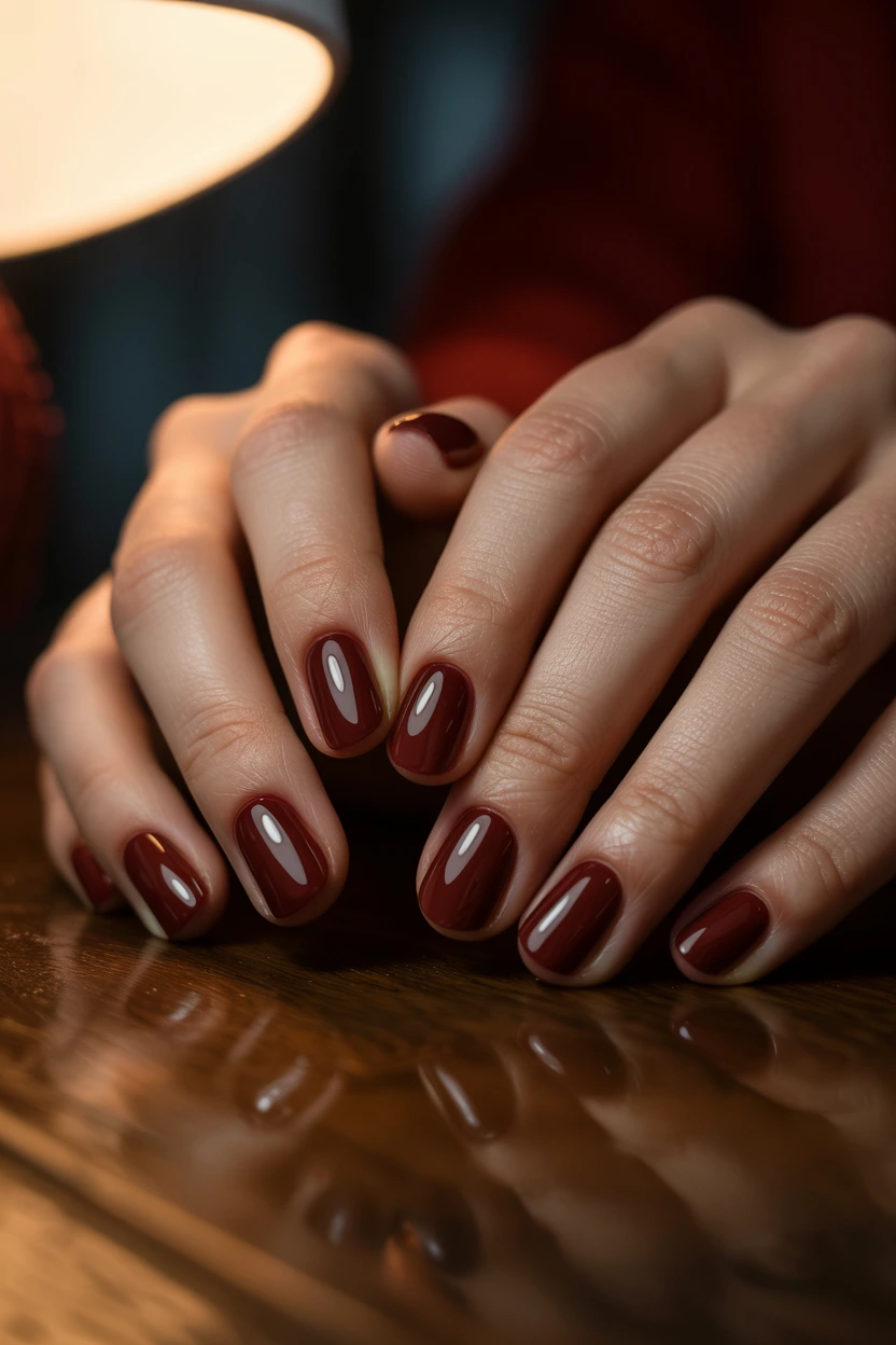 deep mahogany red glossy nails