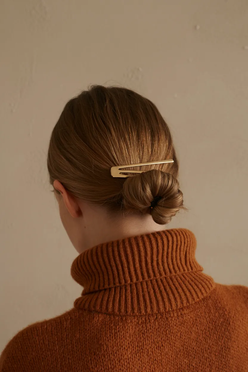 monochrome knit and low bun