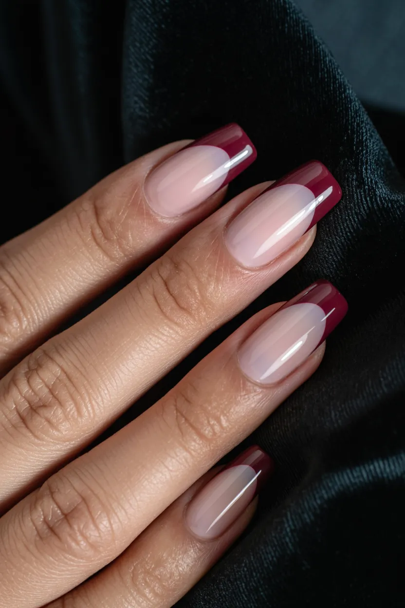 glossy burgundy tips